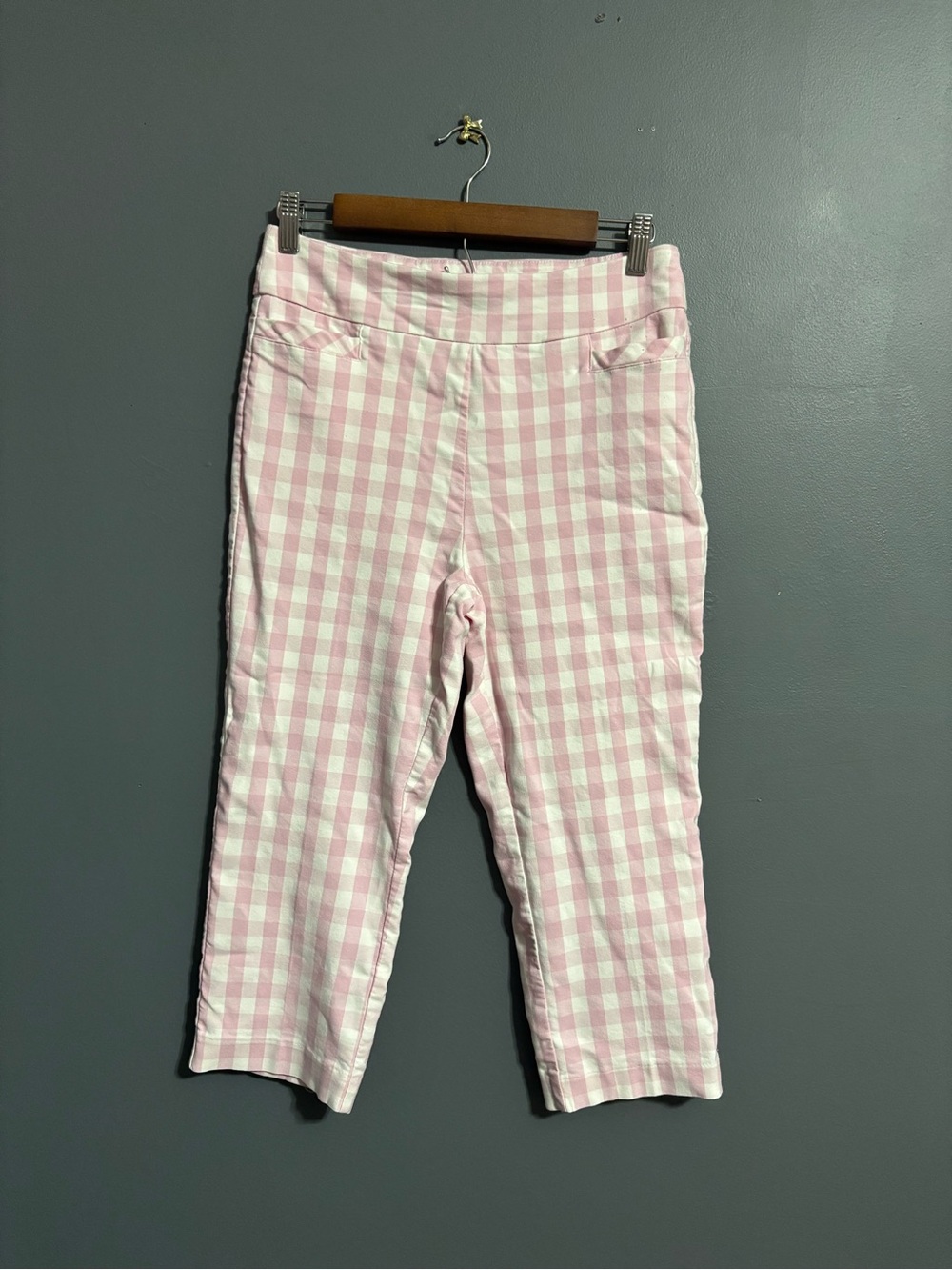 Kim Roger’s pink feminine gingham cottagecore capri pants size 6
